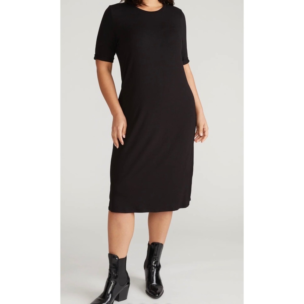 🆕UNIVERSAL STANDARD Lily Black Liquid Jersey Oversized Midi Shift Dress M